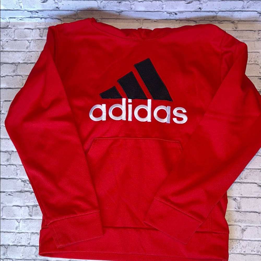 Boy’s adidas Red Pullover Hoodie with Black Logo